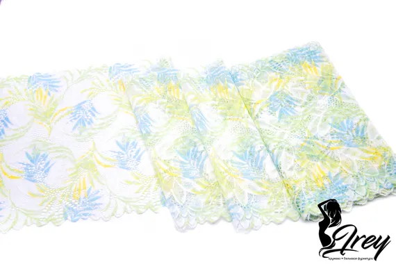 03-255 Кружево эластичное 22 см, айвори/желтый/голубой
