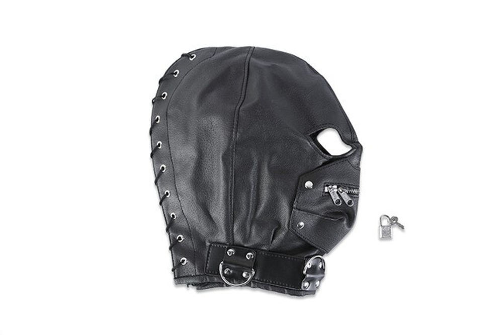 Шлем БДСМ с молнией напротив рта (Цвет: черный)