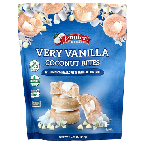 Jennies Macaroons, кокосовые батончики с ванильным вкусом, с маршмеллоу и нежным кокосом, 149 г (5,25 унции)