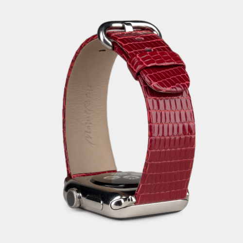Ремешок для Apple Watch 40/41/42 mm из кожи ящерицы, красного цвета