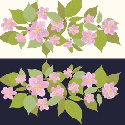 Ветка с цветами - фон сливки и глубоководный синий