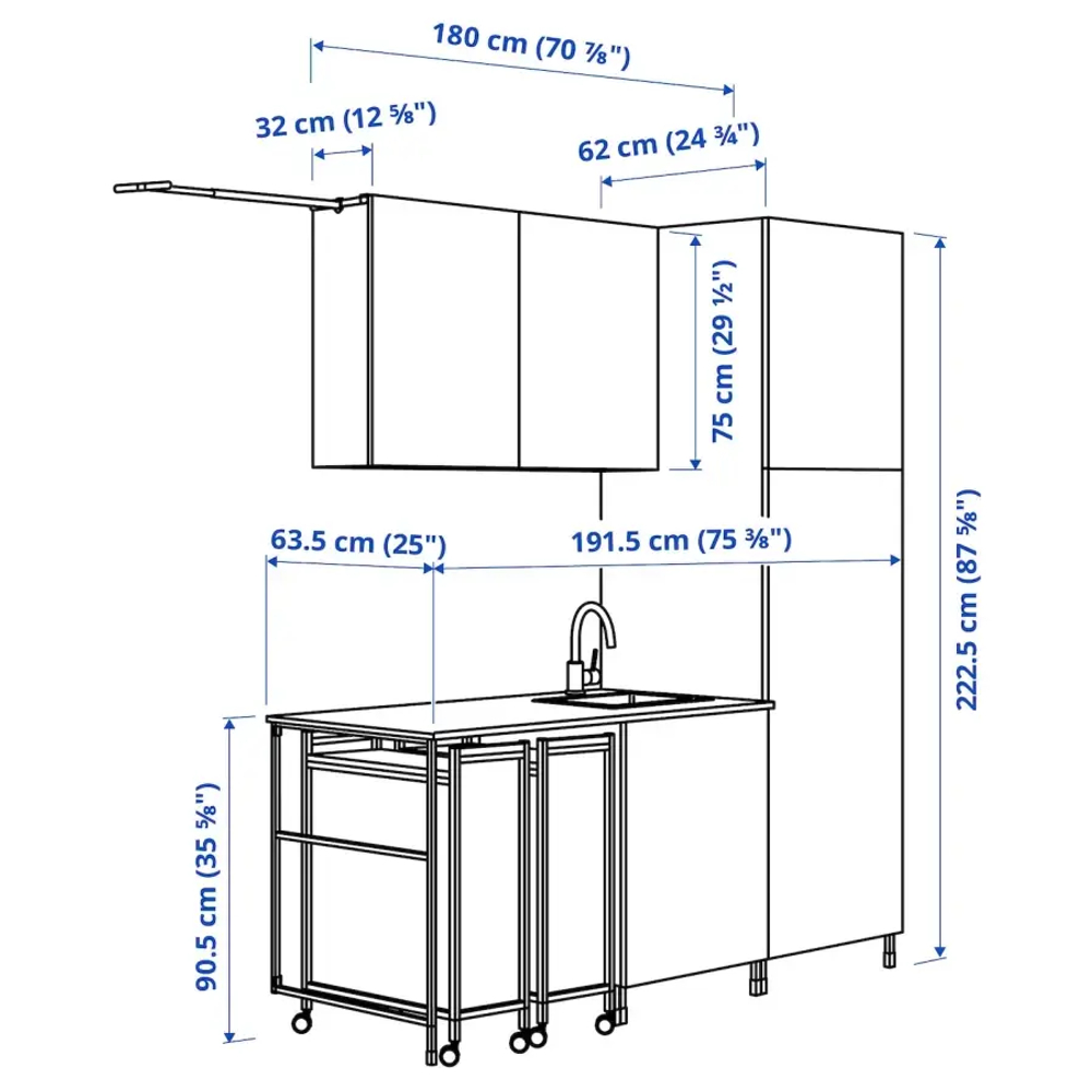 Комбинация для ванной - IKEA ENHET, 199х63.5х222.5 см, белый/светло-зеленый, ЭНХЕТ ИКЕА