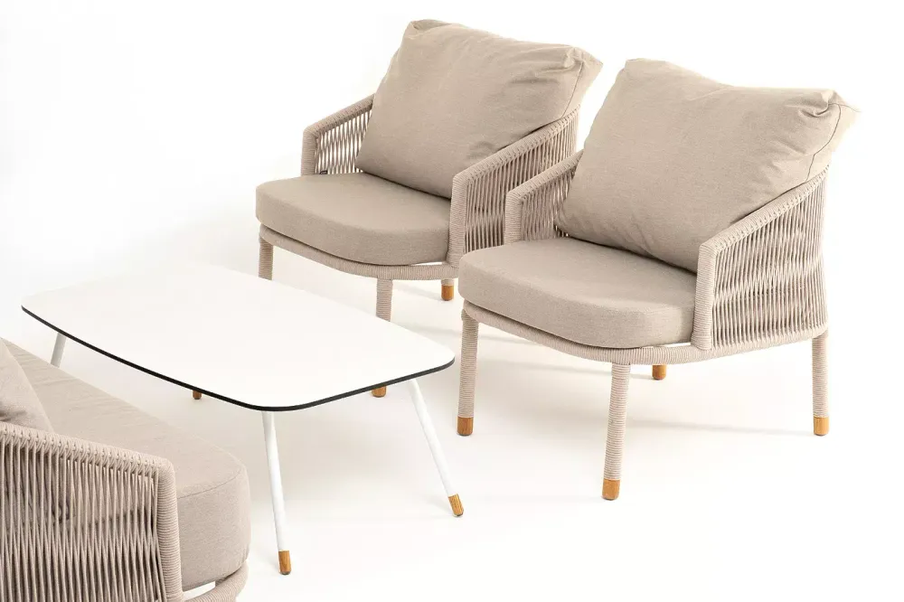 "Верона" лаунж-зона 5-местная плетеная из роупа (веревки), каркас алюминиевый белый, роуп бежевый