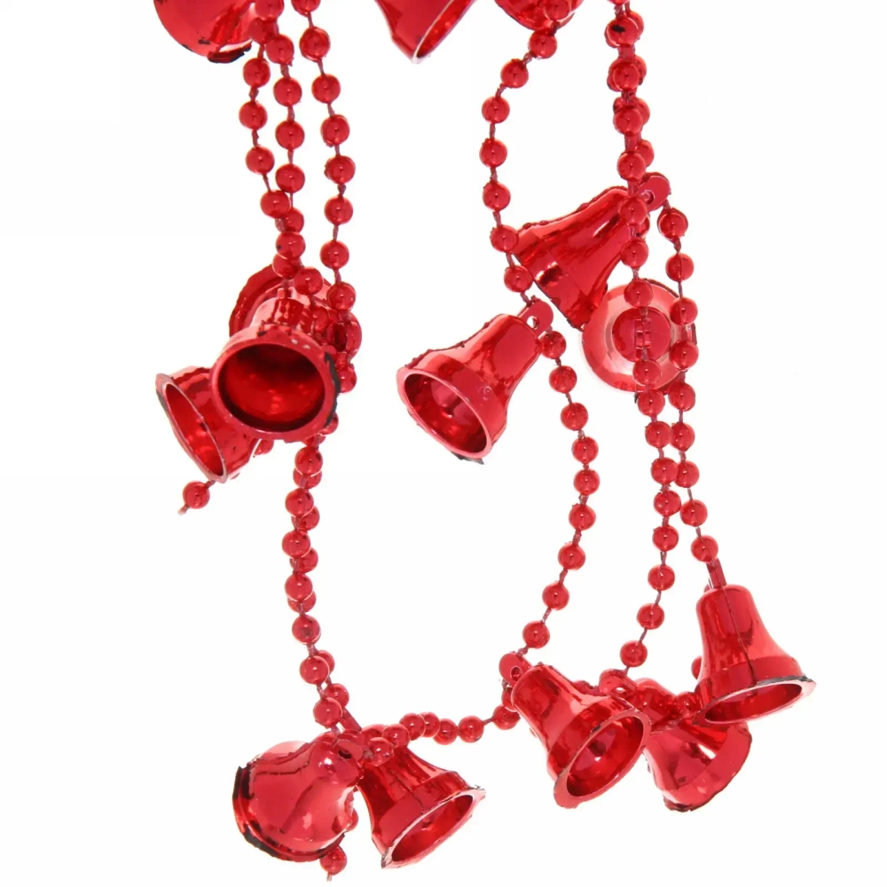 Бусы на ёлку 1,5м «Колокольчики» 2см, Красные