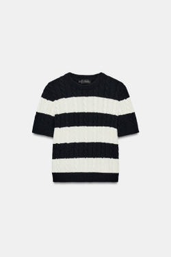 ZARA СВИТЕР В ПОЛОСКУ С УЗОРОМ «КОСЫ», ПОЛОСКИ