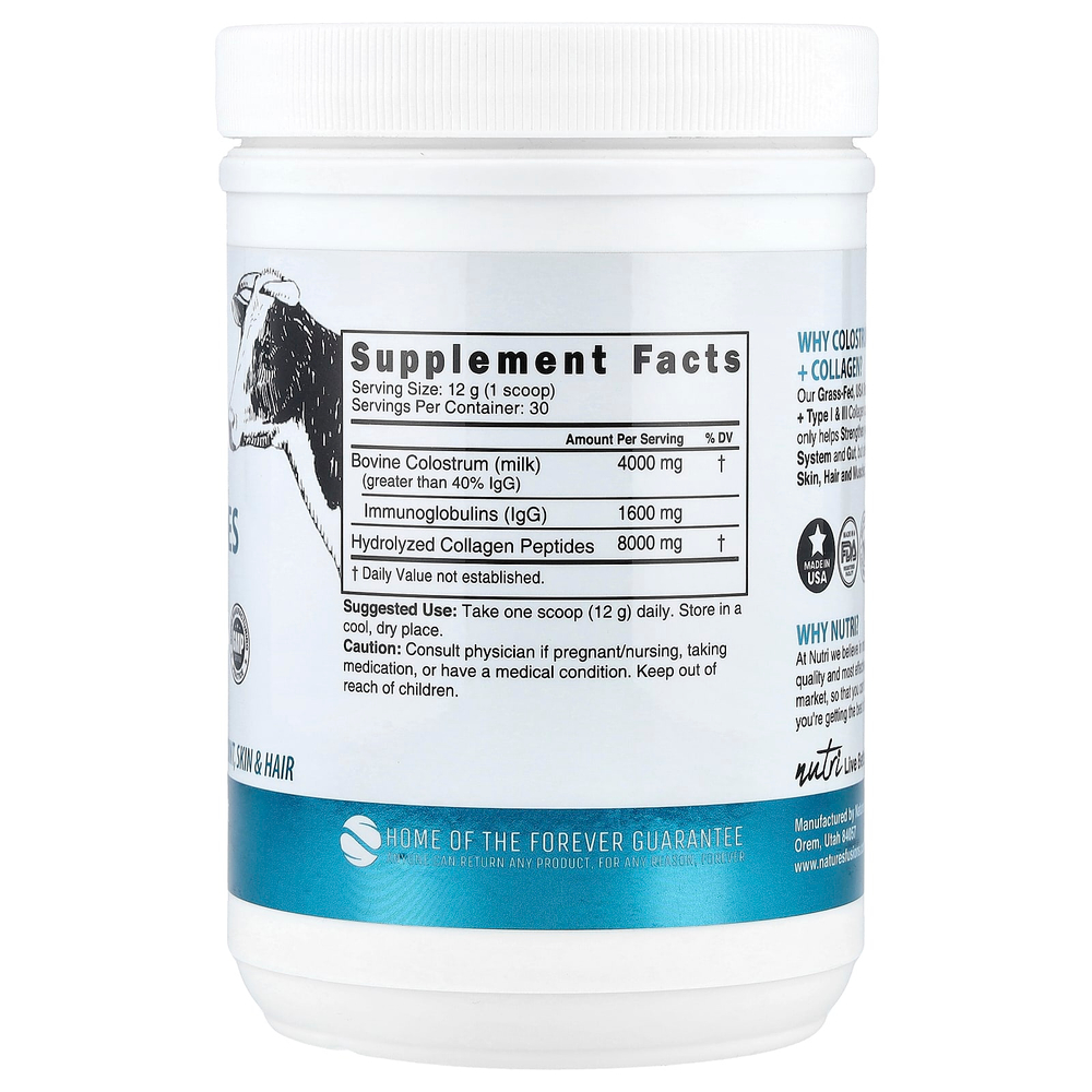 Nutri, Nutri, молозиво и пептиды коллагена, без добавок, 360 г (12,7 унции)