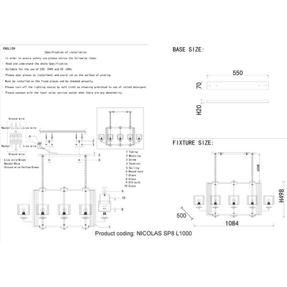 Подвесная люстра Crystal Lux Nicolas SP8 L1000 Nickel/White