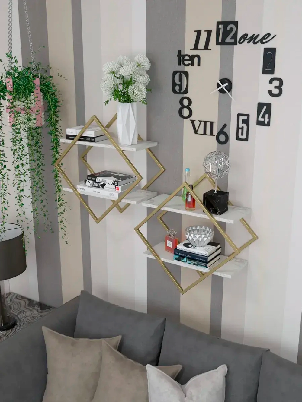 Набор полок ромб настенных злато-белых  - ЗБ