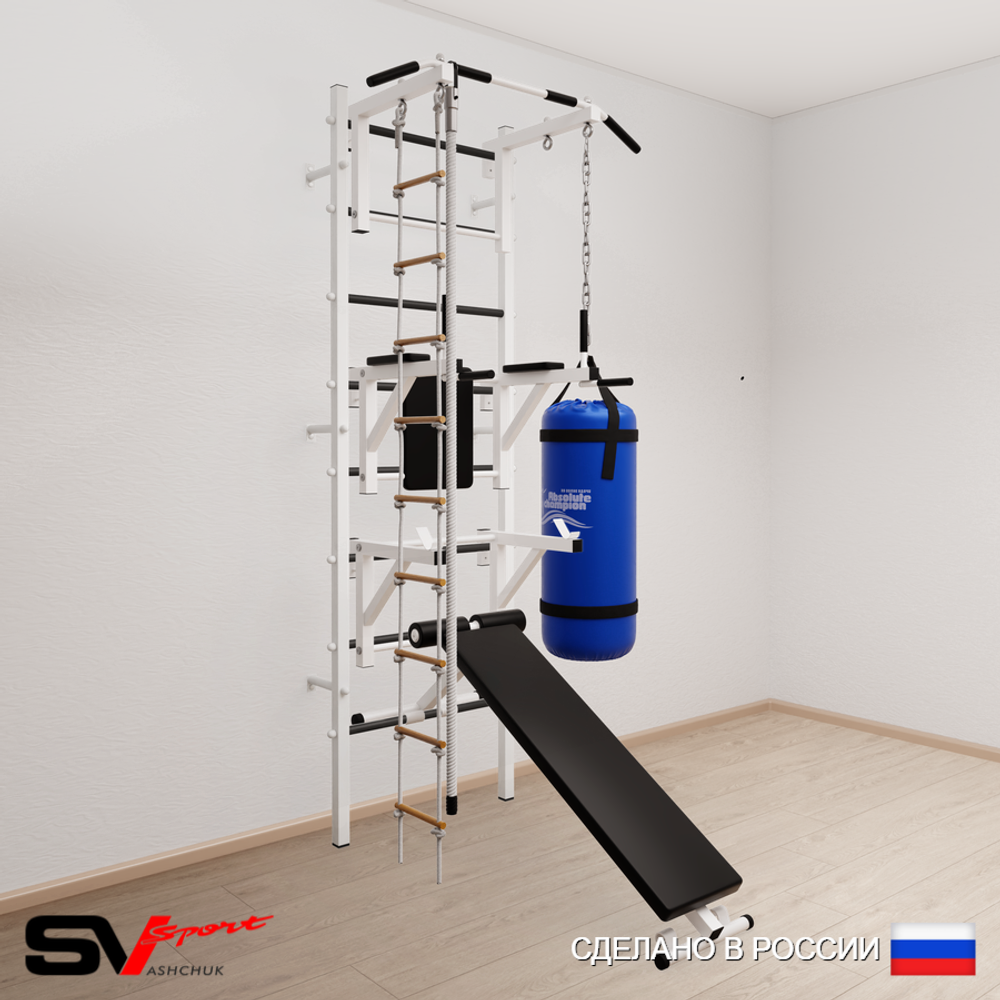 Шведская стенка Sv Sport 5952 (Турник стандарт/Брусья/Стойка/Скамья/Канат/Лестница/Цепь/Мешок 22кг)