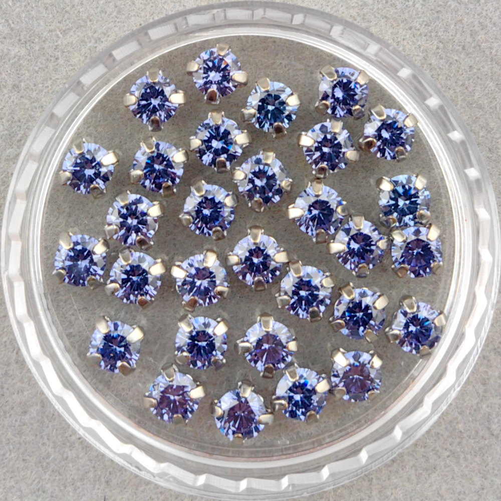 Фианиты шатоны в оправах, Tanzanite/Platinum