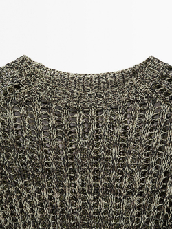 Massimo Dutti Свитер из смесового хлопка с ажурным узором, серый