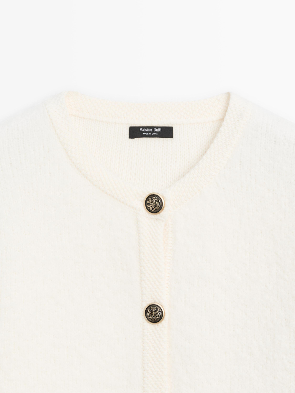 Massimo Dutti Короткий трикотажный кардиган с золотистыми пуговицами, белый