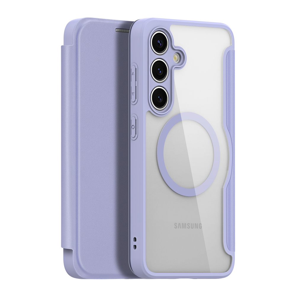Прозрачный чехол книжка фиолетового цвета с поддержкой MagSafe от Dux Ducis для Samsung Galaxy S24+, серия Skin X Pro Series Case