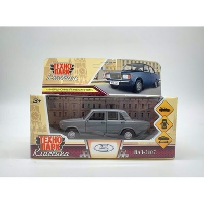 Модель ин. мет. "Ваз-2107" 12см. двери, багаж, мокрый асфальт, коробка 2107-12-GY (Технопарк)