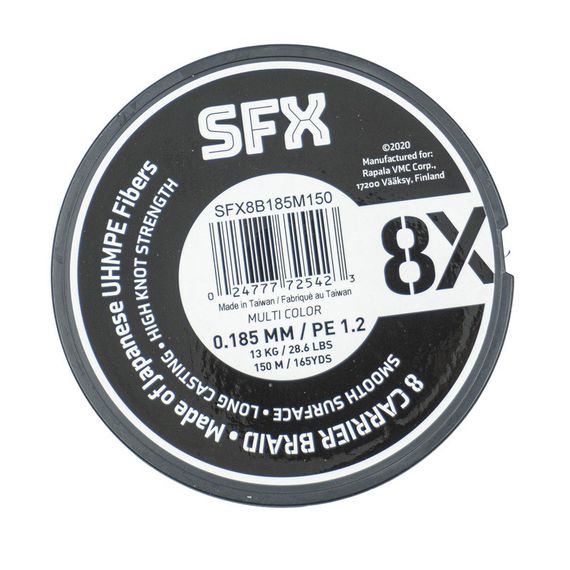 Леска плетеная SFX 8X разноцветная 150 м 0.185 мм 13 кг PE 1.2