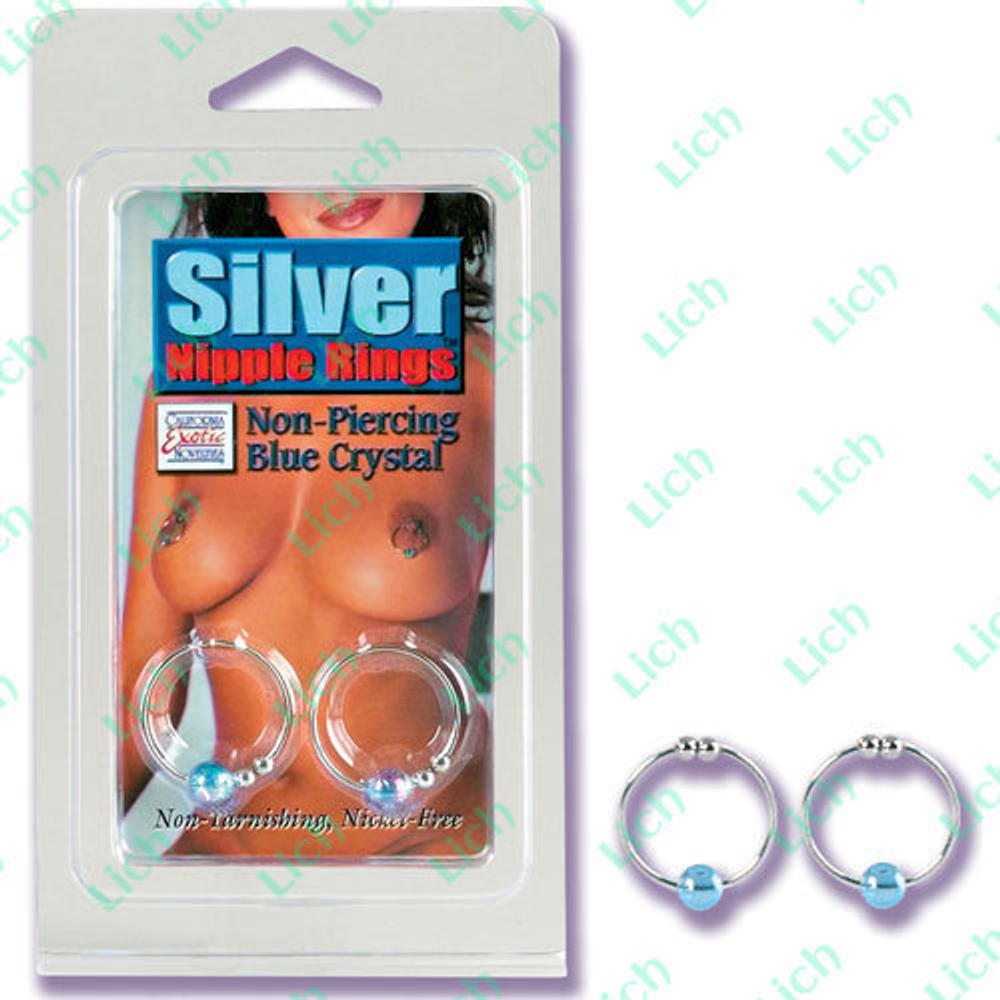 Клипсы-колечки с голубой бусинкой на соски