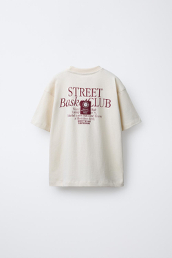 ZARA ФУТБОЛКА С ПРИНТОМ, ЭКРЮ