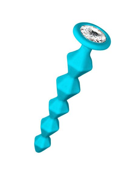 Бирюзовая анальная цепочка с кристаллом Buddy - 17,7 см.