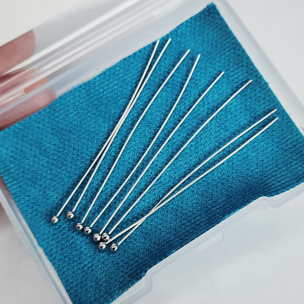 Пины родий, 50×0.5мм, мягкие, с шариком, цена за набор 10 шт