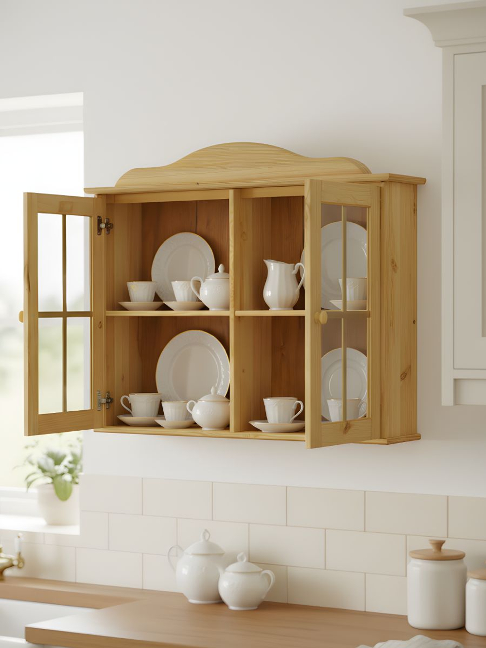 Шкаф навесной, 77х32х84, Бритта, для кухни и ванны, 2 двери 2 полки из массива дерева, Dipriz