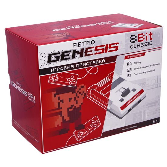Игровая приставка Денди Retro Genesis 8 Bit Classic + 300 игр (AV кабель, 2 проводных джойстика)
