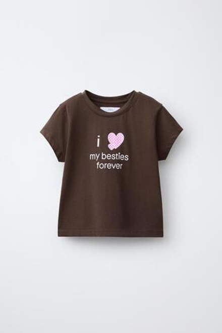 ZARA ФУТБОЛКА С НАДПИСЬЮ, КОРИЧНЕВЫЙ