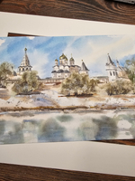 Картина авторская акварельная в паспарту 30х40 см на стену для интерьера "Лужецкий Ферапонтов монастырь"