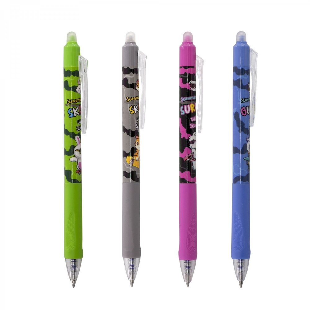 Ручка гелевая пиши-стирай, автоматическая Yalong, "Trend wild summer" 0,5 мм, синяя, резин. грип, круглый цв. пластик. корпус, пласт. уп.