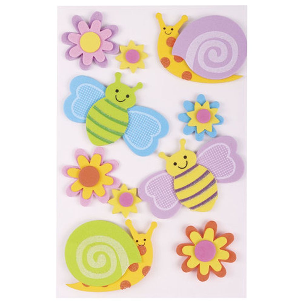 Наклейки из EVA "Насекомые", 10 шт., ассорти, ОСТРОВ СОКРОВИЩ, 661456