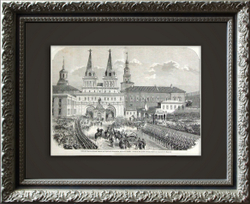 Гравюра «Въезд Императора России в Москву в Воскресенские ворота в Кремле». 1856 г.