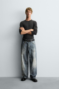 ZARA ДЖИНСЫ BAGGY С ПРИНТОМ, ЯРКО-СИНИЙ