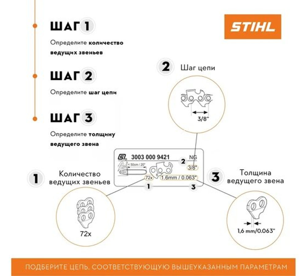 Цепь пильная STIHL 26 RS 62 0,325"-1,6-62шт (3639-006-0062) ОРИГИНАЛ