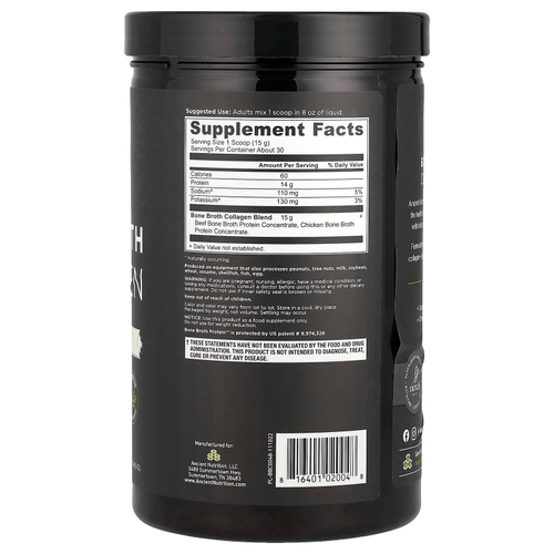Ancient Nutrition, коллаген из костного бульона, без добавок, 450 г (15,9 унции)
