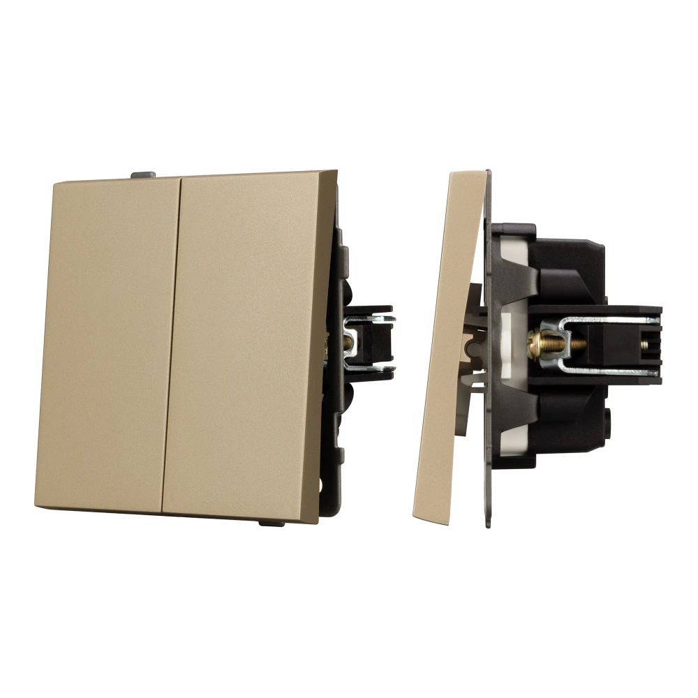 Механизм выключателя двухклавишный проходной SWT-TENDO-MKP2-SFPL-GD (230V, 10A) (Arlight, Матовый песочный) 054554