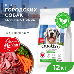 Корм сухой для взрослых собак крупных пород, премиум полнорационный комплекс, для городских собак, с ягненком, 12 кг, QUATTRO