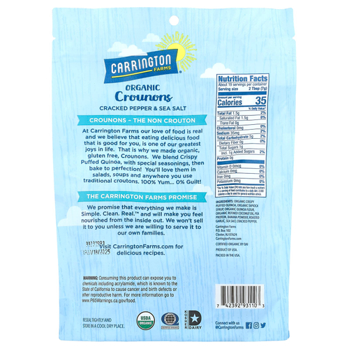Carrington Farms, Organic Crounons, измельченный перец и морская соль, 134 г (4,75 унции)