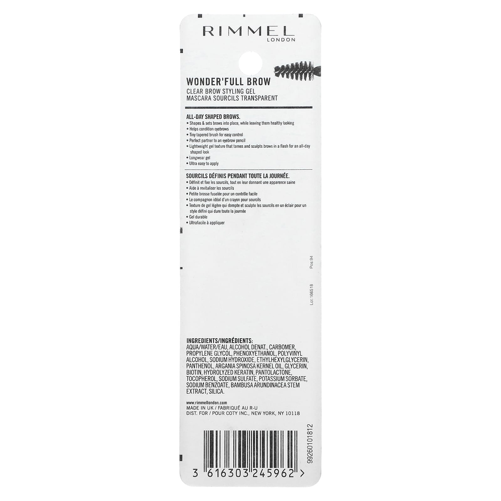 Rimmel London, Wonder'Full, очищающий гель для укладки бровей, оттенок 004 Clear, 4,5 мл (0,15 жидк. унции)