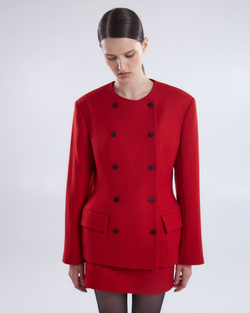 Жакет двубортный приталенный из шерсти красный