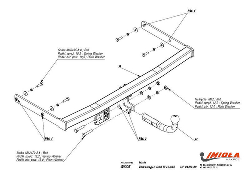 Фаркоп IMIOLA W.005 Volkswagen Golf универсал 1993-1999(паспорт и сертификат в комплекте)(без электрики)