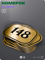 Номерок на дверь квартиры 148, для кабинета, офиса, шильдик 9 х 7 см, золотистый, Айдентика Технолоджи