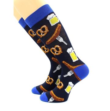 Носки с принтом "Пиво и рогалики" темно-синие Hobby Line