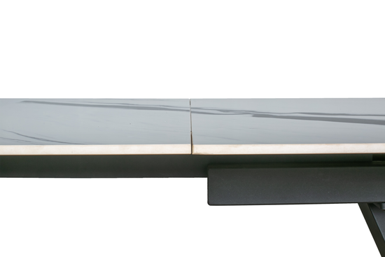 Стол "МАЛИБУ" 140-220х85, керамика Panda White глянц.,R-6, опора черный муар