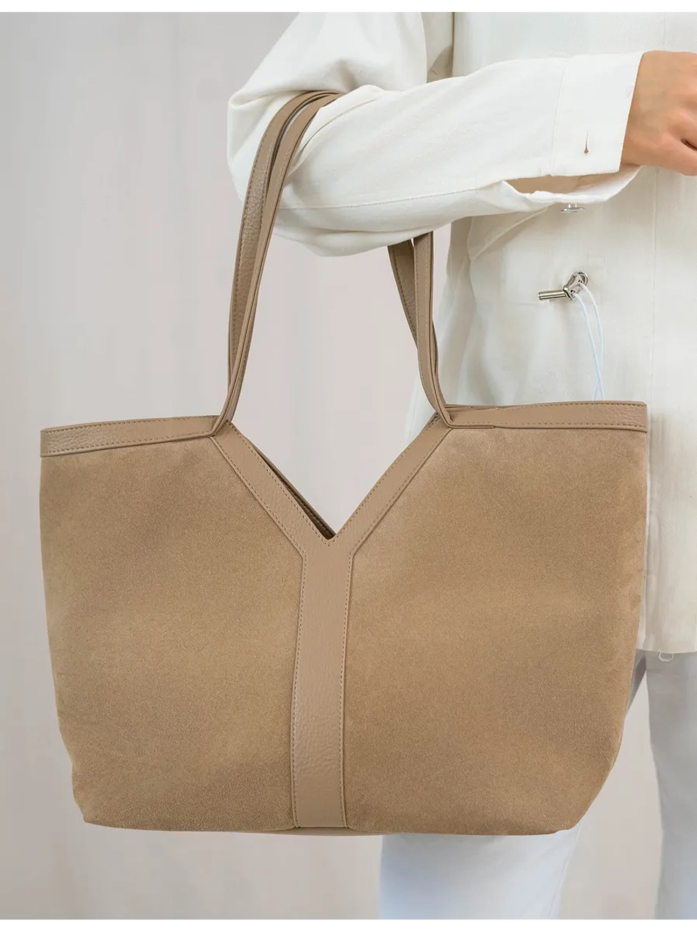 Сумка через плечо большая шоппер натуральная замша