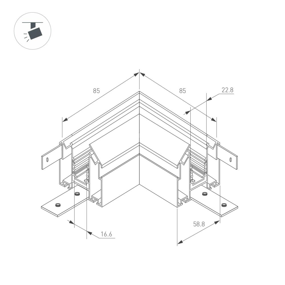 Коннектор угловой MAG-ORIENT-CON-2653-STR-G-L90 (BK) (Arlight, Металл) 054168(1)
