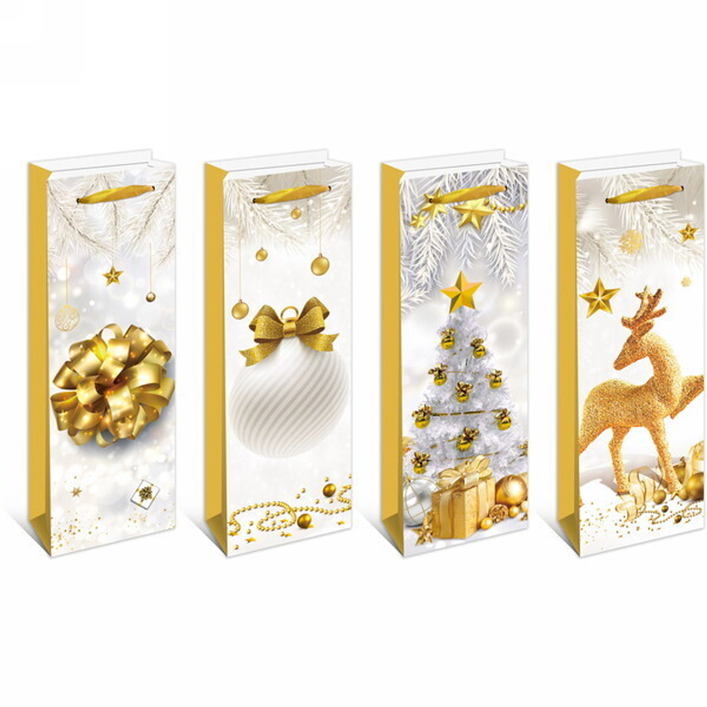 Пакет под бутылку 36*12,8*8,4"Праздничное золото», микс