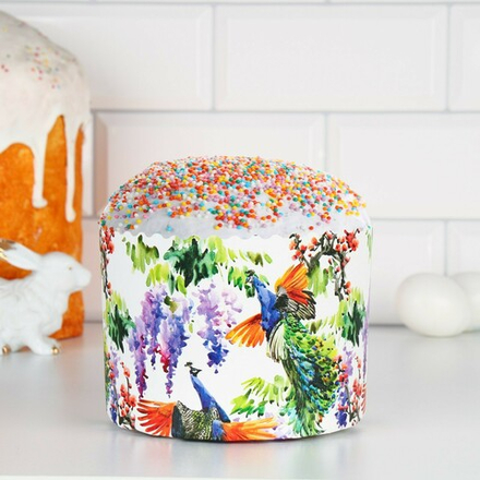 Форма бумажная для кулича "Павлины" 110 х 85 мм