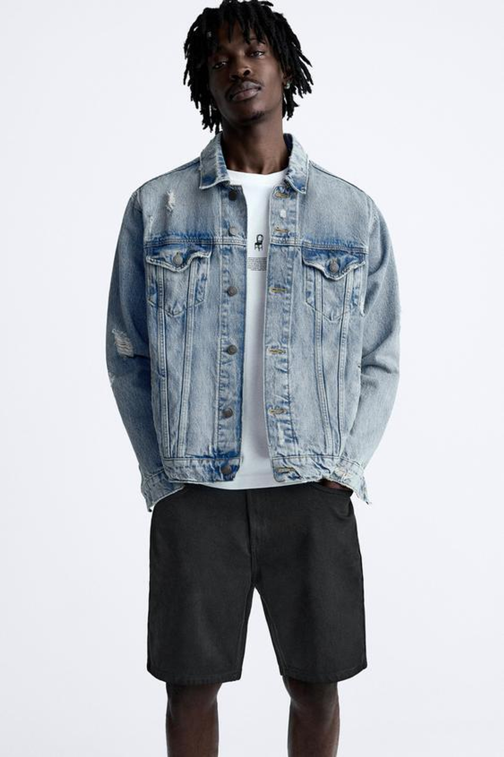 ZARA ЦВЕТНЫЕ ДЖИНСОВЫЕ ШОРТЫ, ЧЕРНЫЙ