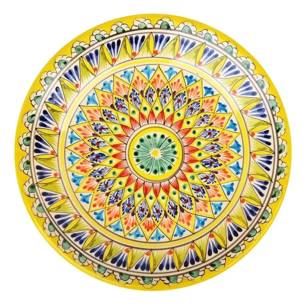 Тарелка плоская Риштанская Керамика 26 см. жёлтая