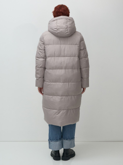 Пальто зимнее утепленное с капюшоном женское серого цвета 7623Sr