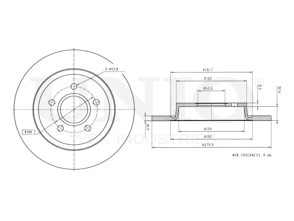 Диск тормозной задний UNIO BRD-20243